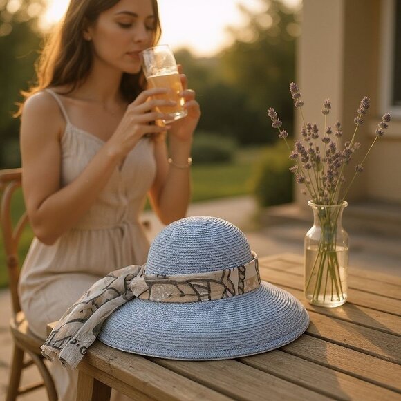 ERIC JAVITS Straw Squishee Packable Sun Denim Blue USA - Picture 4 of 7